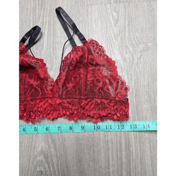 Lace Bralette Bra Womens Small Red Floral Sheer Wireless Adjustable Straps - Picture 7 of 7